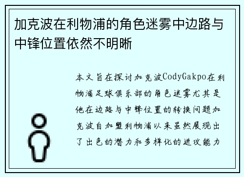 加克波在利物浦的角色迷雾中边路与中锋位置依然不明晰 加克波在利物浦的角色迷雾中边路与中锋位置依然不明晰